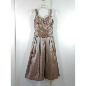 BILL LEVKOFF dress party evening cocktail formal midi metallic nude beige 6